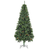 vidaXL Sztuczna choinka z lampkami, bombkami i szyszkami, 210 cm model standard