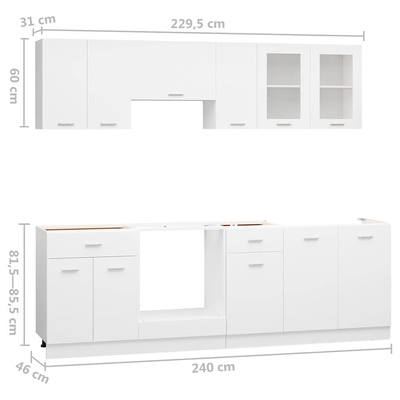 8-cz. zestaw szafek kuchennych, Lyon, biały, materiał drewnopochodny
