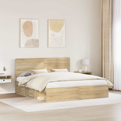 Ramka łóżka dąb Sonoma 200 x 200 cm Lite drewno sosnowe