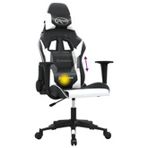vidaXL Masujący fotel gamingowy, czarno-biały, sztuczna skóra model standard