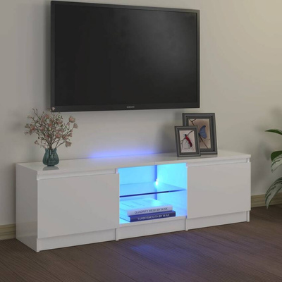 vidaXL Szafka pod TV z oświetleniem LED, biała, połysk, 120x30x35,5 cm