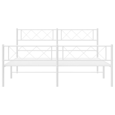 Metalowa rama łóżka z wezgłowiem i zanóżkiem, biała, 135x190 cm
