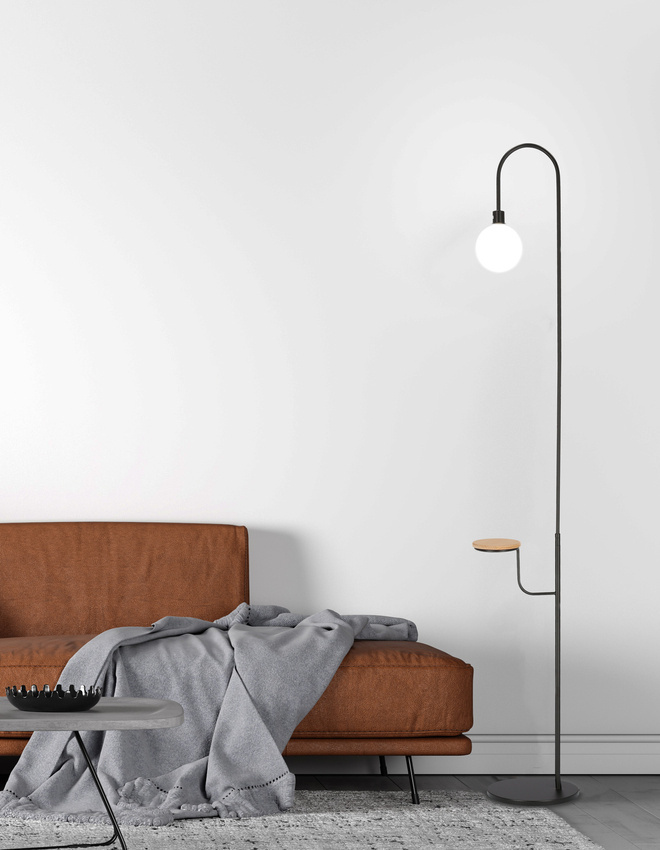 Lampa podłogowa czarna półka 173cm Vanity 51-00057