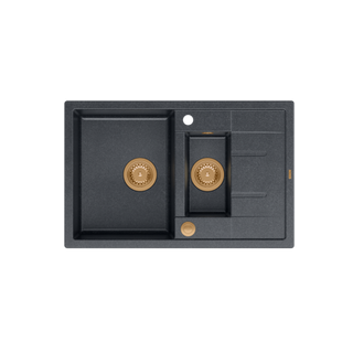 MORGAN 156 GraniteQ zlewozmywak black diamond z syfonem Push To Open okrągły 1,5-komorowy z/o/ elementy miedziane
