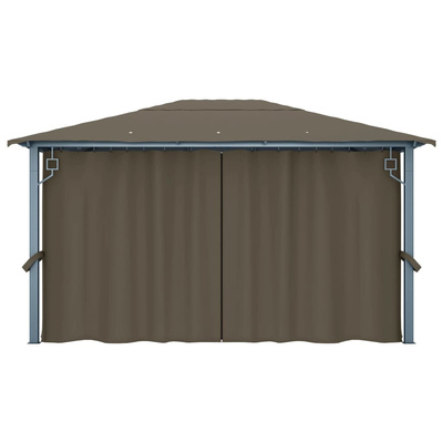Altana z zasłonami i lampkami LED, 4x3 m, taupe, aluminium