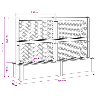 Duża donica z trelisem 2 pcs Szary 200 x 43 x 133,5 cm PP