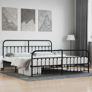 vidaXL Metalowa rama łóżka z wezgłowiem i zanóżkiem, czarna, 200x200cm model standard