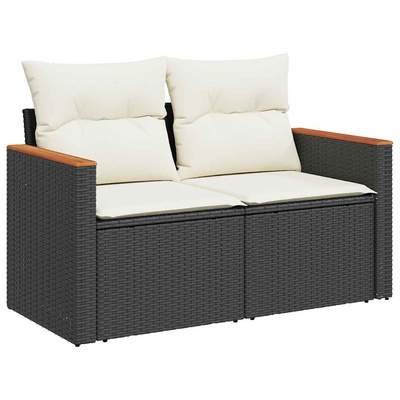 11-cz. zestaw mebli z poduszkami, czarny, polirattan i akacja