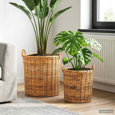 Kosz na rośliny 2 szt. Naturalny Brąz Rattan Kubu