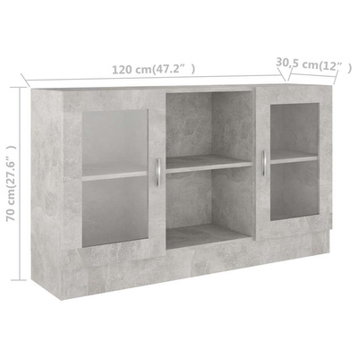 Witryna, szarość betonu 120x30,5x70 cm, materiał drewnopochodny