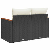 Sofa ogrodowa z poduszkami, 2-osobowa, czarna, polirattan