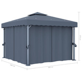 Altana z zasłonami i sznurem lampek LED, 3x3 m, antracytowa