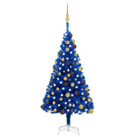 vidaXL Sztuczna choinka z lampkami i bombkami, niebieska, 120 cm, PVC