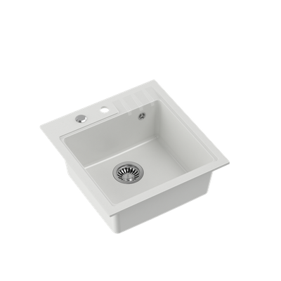 PETER 110 GraniteQ zlewozmywak granitowy snow white 1-komorowy z/o (50x52x20) z syfonem i zaślepką