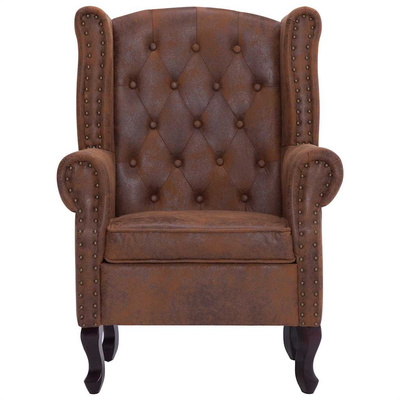 vidaXL Fotel Chesterfield z podnóżkiem, brązowy, sztuczny zamsz
