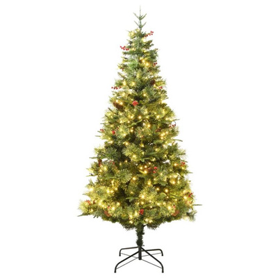 vidaXL Sztuczna choinka z lampkami i szyszkami, zielona 195 cm, PVC/PE