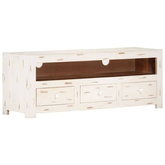 vidaXL Szafka pod TV z litego drewna akacjowego, 110x30x40 cm, biała