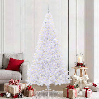 Sztuczna choinka z 300 diodami LED Biały 210 cm PVC i stal