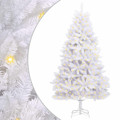 Sztuczna choinka z 300 diodami LED Biały 240 cm PVC i Metal