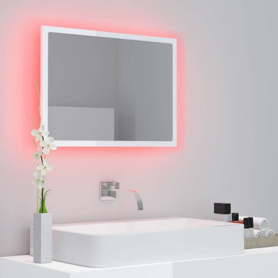 vidaXL Lustro łazienkowe LED, wysoki połysk, białe, 60x8,5x37cm, akryl
