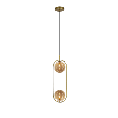 Lampa wisząca CORDEL vintage - złoty mosiądz z bursztynowymi kloszami kulkami - eleganckie oświetlenie salonu 2x G9 LED