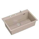 Zlewozmywak granitowy MARC 110 WORKSTATION – jednokomorowy, wpuszczany, pearl beige/elementy stalowe + AKCESORIA, Quadron