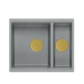 QUADRON | LOGAN 150 | granitowy zlewozmywak kuchenny SZARY + ZŁOTO PVD | wymiary: 56 x 46 x 22 cm | 1,5-komorowy podwieszany | podbudowa szafki od: 60 cm
