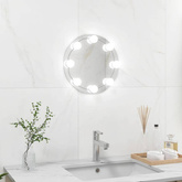 vidaXL Lustro ścienne z lampkami LED, bez ramy, okrągłe, szklane