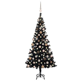 vidaXL Sztuczna choinka z lampkami i bombkami, czarna, 150 cm, PVC model standard