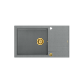 EVAN 136 XL GraniteQ zlewozmywak z syfonem Push To Open 1-komorowy z/o (860x500x210; kom. 420x490) silver stone / elementy złote