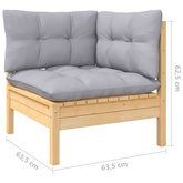 8-cz. zestaw wypoczynkowy do ogrodu, szare poduszki, sosnowy