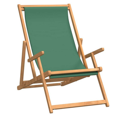 Składany leżak plażowy, lite drewno tekowe, zielony vidaXL