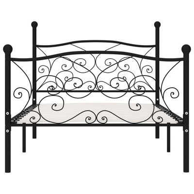 vidaXL Rama łóżka ze stelażem z listw, czarna, metalowa, 90 x 200 cm