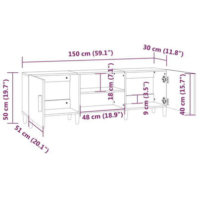 vidaXL Szafka pod TV, biała, 150x30x50 cm, materiał drewnopochodny wariant 5