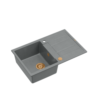MORGAN 111 GraniteQ zlewozmywak silver stone z syfonem Push To Open 1-komorowy z/o / elementy miedziane