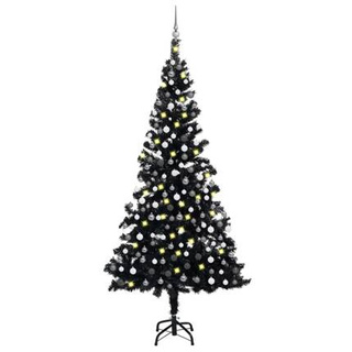 Sztuczna choinka z lampkami i bombkami, czarna, 210 cm, PVC vidaXL