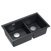 Zlewozmywak granitowy LOGAN 120 – dwukomorowy, podwieszany, black diamond/elementy stalowe, Quadron