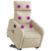vidaXL Podnoszony fotel masujący, rozkładany, kremowy, obity tkaniną model standard