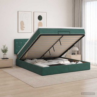 Łóżko ottoman z materacem Ciemnozielony 180 x 200 cm Welur