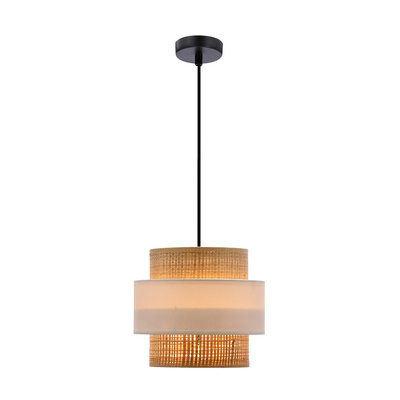 Lampa wisząca z abażurem Rattan biało-kremowa nowoczesna do salonu