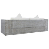 3-osobowa sofa z poduszkami, szara, naturalny rattan