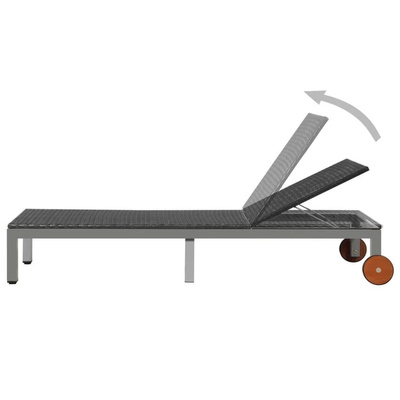 vidaXL Leżak ogrodowy z kółkami, polirattan, czarny