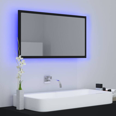 vidaXL Lustro łazienkowe z LED, czarne, 80x8,5x37 cm, akryl