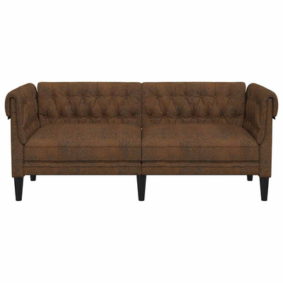 Sofa Chesterfield, dwuosobowa, brązowa, obita tkaniną