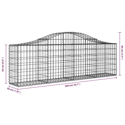 Kosze gabionowe, 11 szt, 200x30x60/80 cm, galwanizowane żelazo