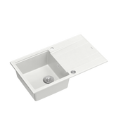 EVAN 111 GraniteQ zlewozmywak z syfonem Push 2 Open 1-komorowy z/o (860x500x210) snow white / elementy stalowe