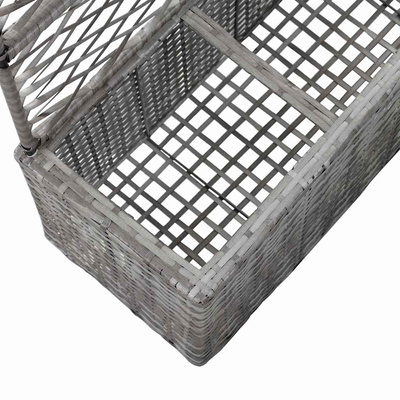 Donica z kratką i 3 wkładami, 83x30x130 cm, polirattan, szara