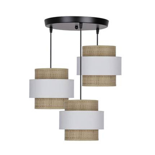 Lampa wisząca z abażurami Rattan biało‑kremowa potrójna nowoczesna do jadalni