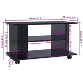 vidaXL Szafka pod TV z kółkami, wysoki połysk, czarna, 80x40x40 cm