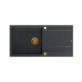 EVAN 146 XL GraniteQ zlewozmywak z syfonem Push 2 Open 1-komorowy z/o (1000x500x210; kom. 420x480) black diamond / elementy miedziane